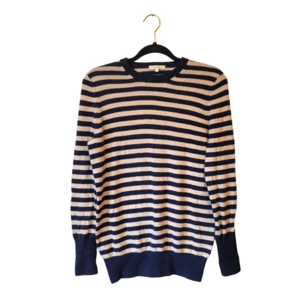 Ann Mashburn Cream and Navy Striped 100% Cashmere Sweater